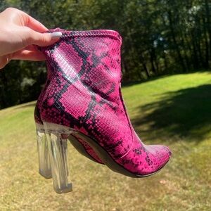 Pink Snake Print Ankle Boots
